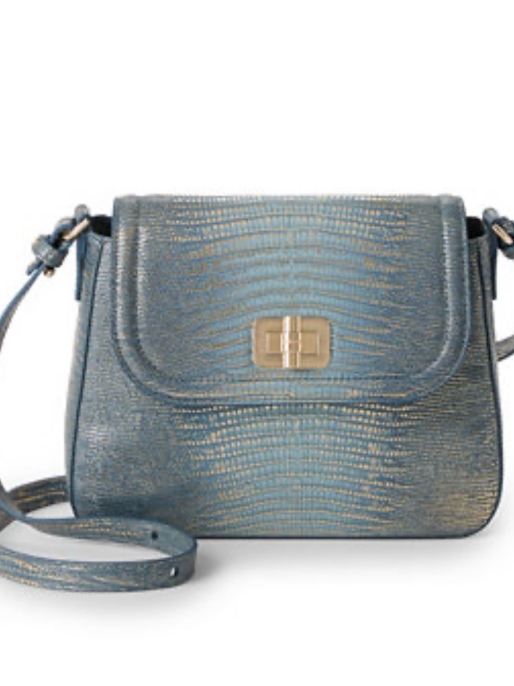 Brahmin Gianna Blue Textured Crossbody with Gold Hardware